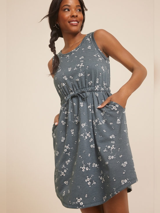 Maurices Dresses & Skirts - Maurices Gray Floral Sleeveless Drawstring Mini Dress